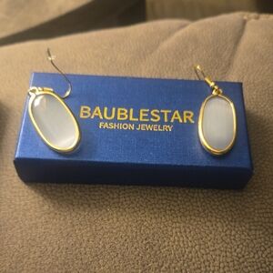 Gold and White Oval Earrings